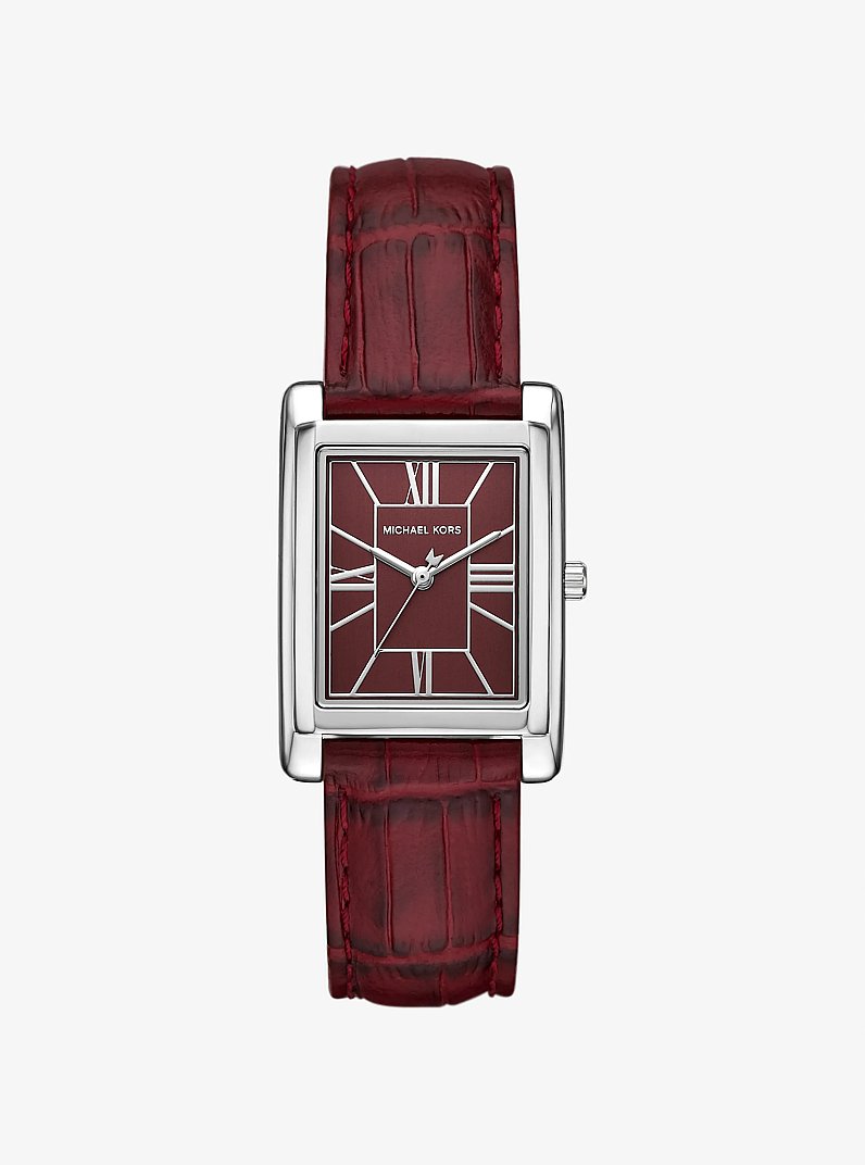 Essex Silver-Tone and Crocodile Embossed Leather Watch in OXBLOOD | Michael Kors