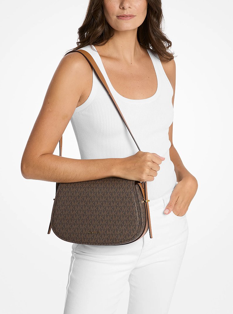 Sac messager Lydia de taille moyenne &agrave; logo Signature in BRUN/NOISETTE | Michael Kors