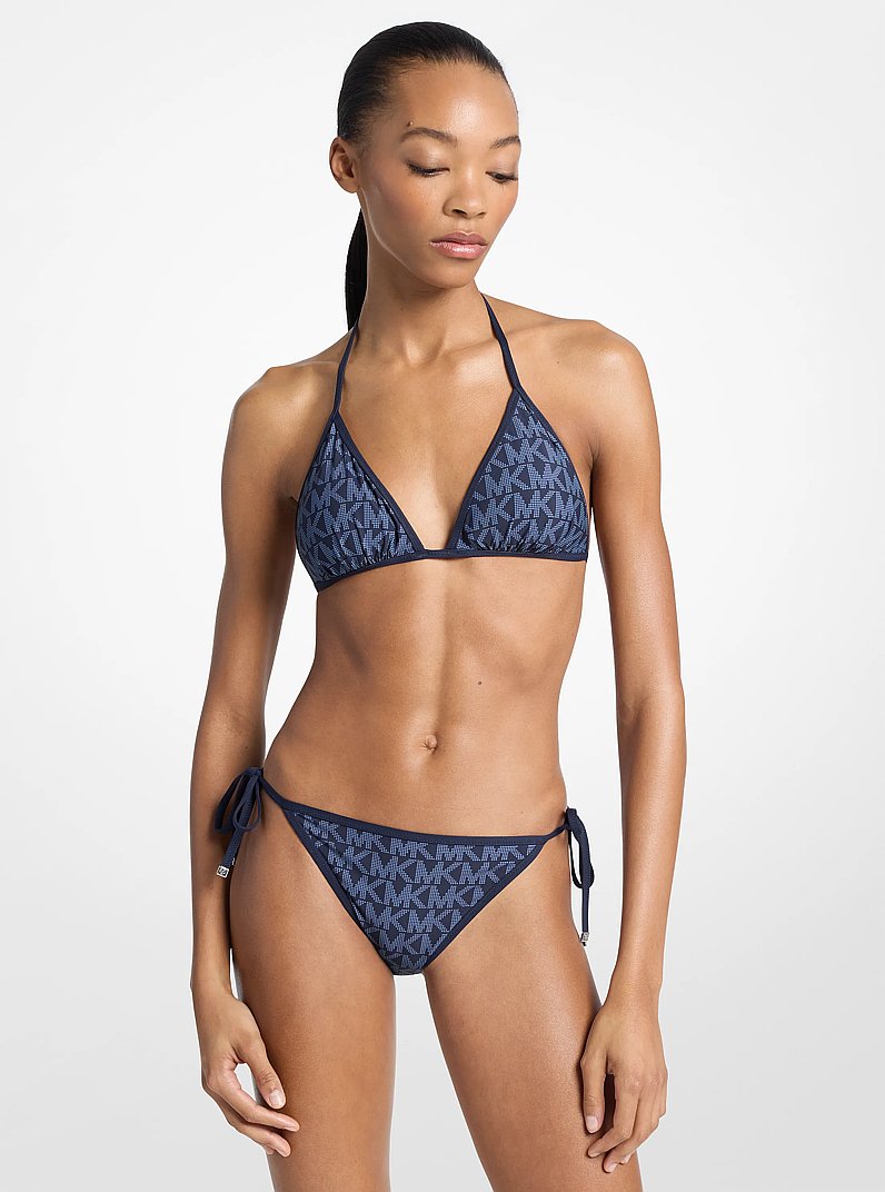 Haut de bikini triangle &agrave; logo r&eacute;versible in BLEU MARINE | Michael Kors