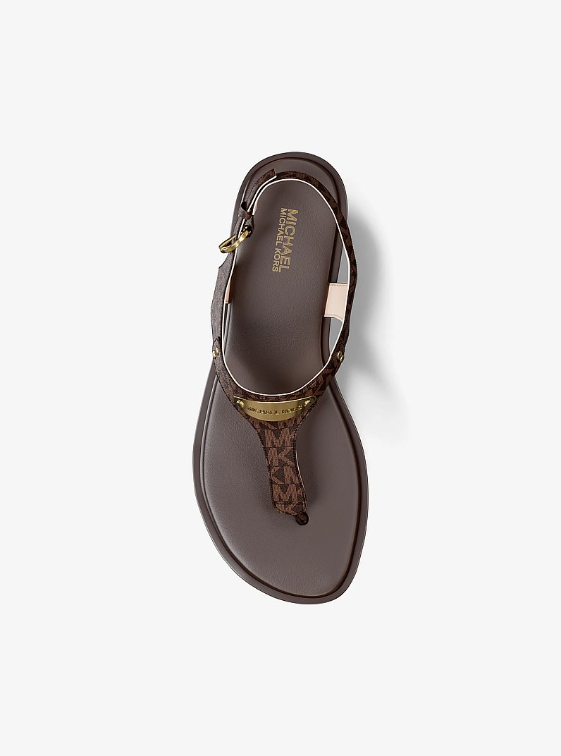 Signature Logo Plate Sandal in BROWN | Michael Kors