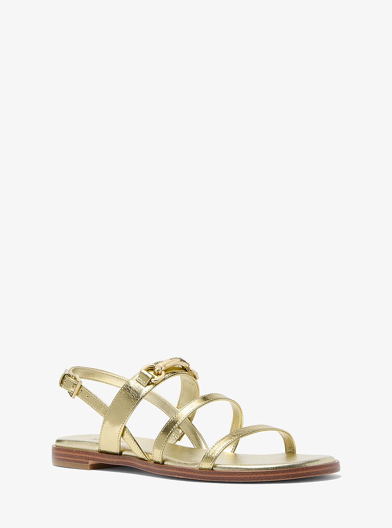 Carson Crackled Metallic Leather Sandal in PALE GOLD | Michael Kors