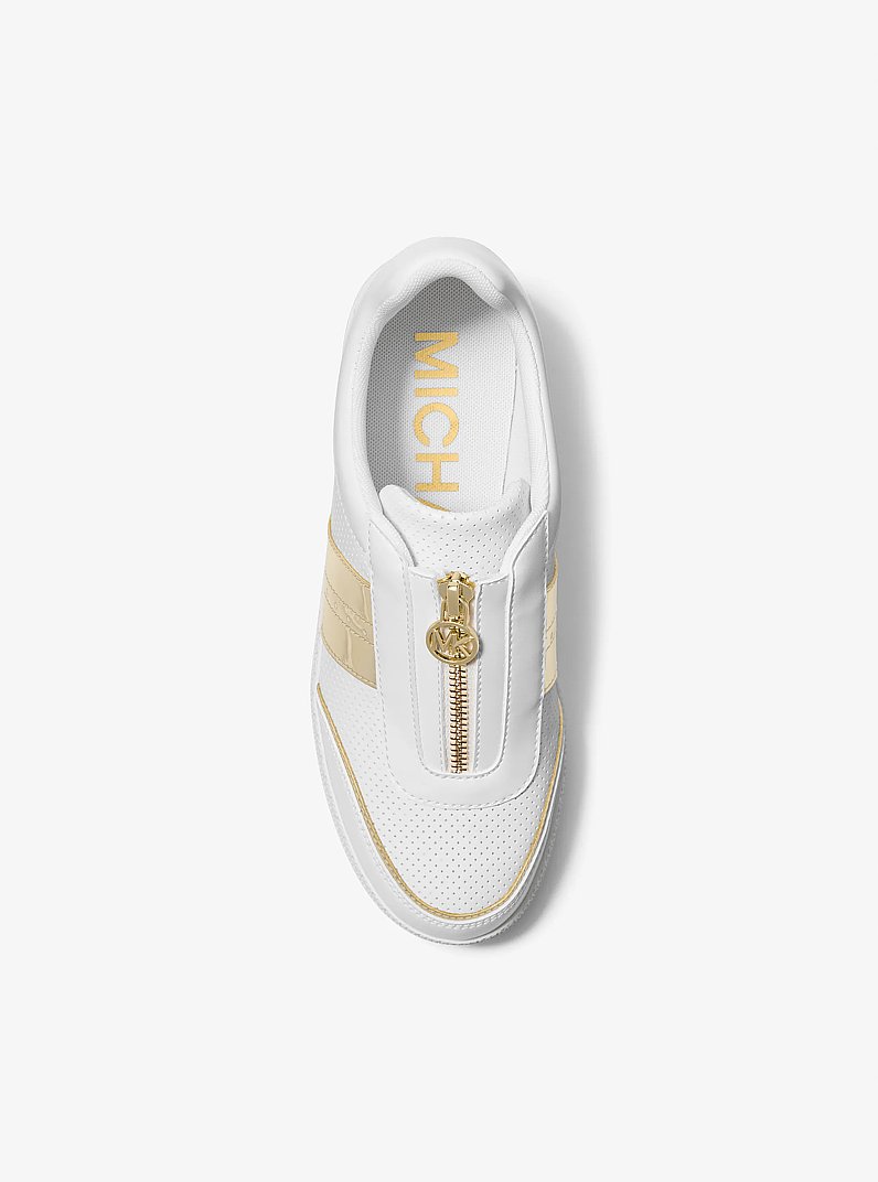 Jovie Mesh Zip-Front Sneaker in WHITE/PALE GOLD | Michael Kors