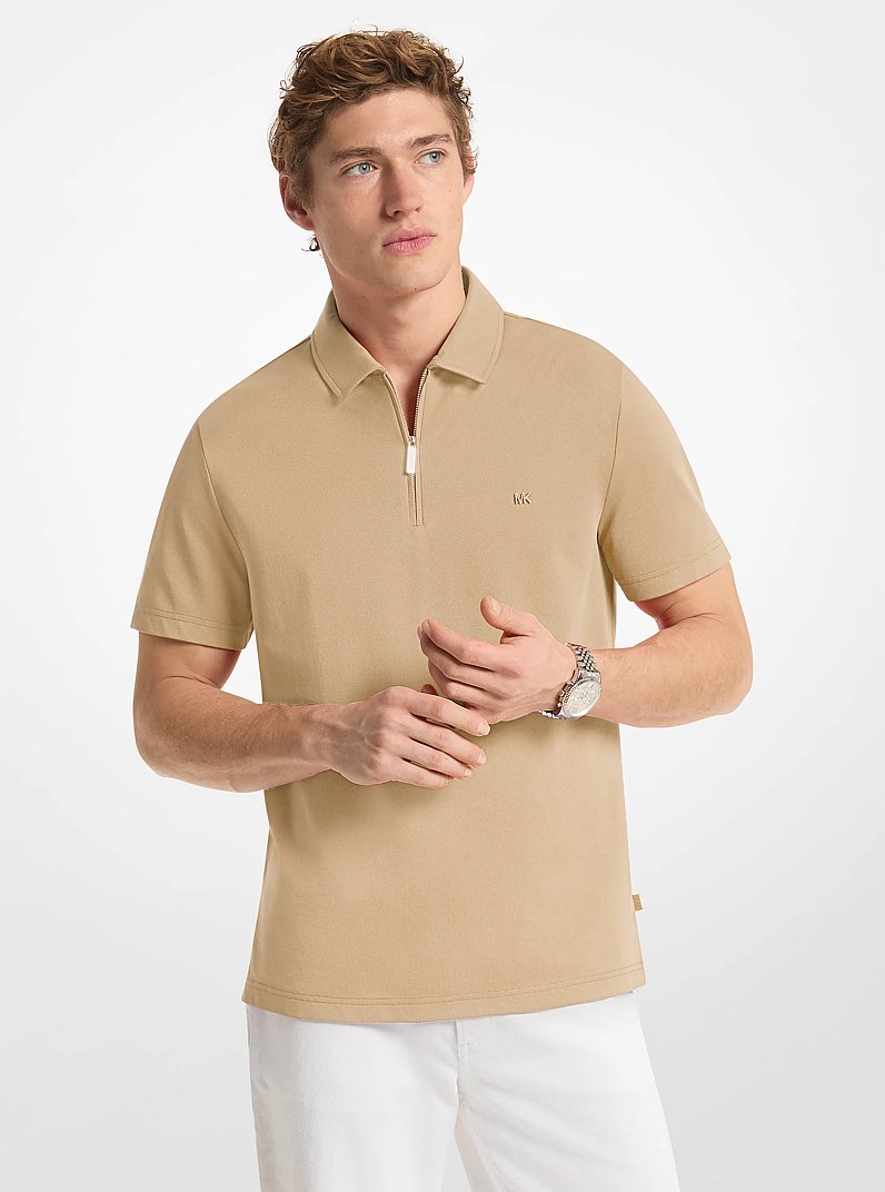 Polo en mezcla de piqu&eacute; de algod&oacute;n con cremallera