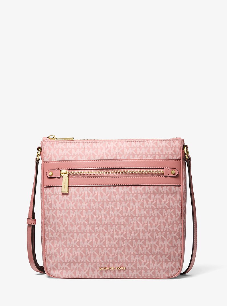 Jet Set Large Signature Logo Print Woven Crossbody Bag in SUNSET ROSE | Michael Kors
