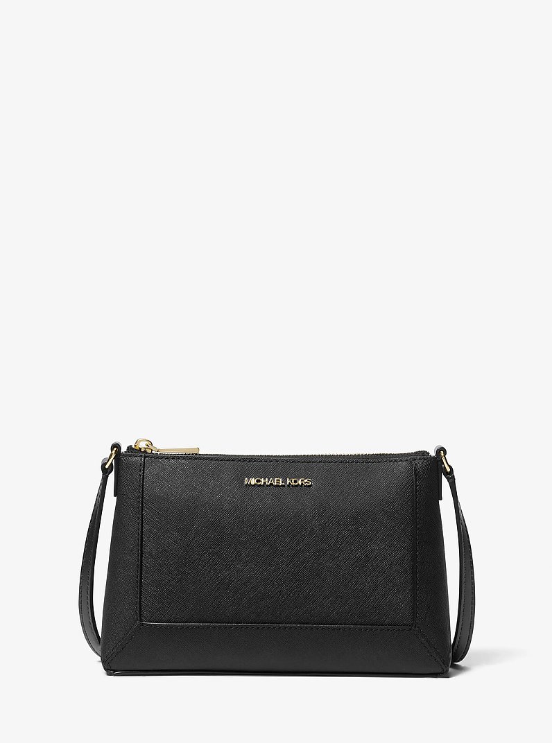 Crossbodytas Sallie van saffianoleer, middelgroot in ZWART | Michael Kors