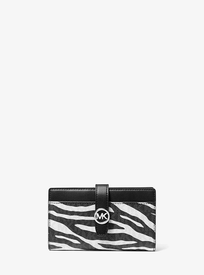 Greenwich Medium Zebra Signature Logo Wallet in BLACK | Michael Kors
