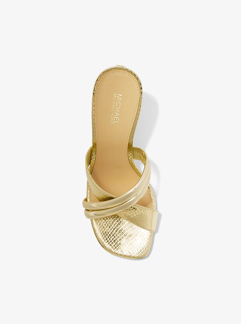 Nadina Metallic Snake Embossed Leather Mule in PALE GOLD | Michael Kors