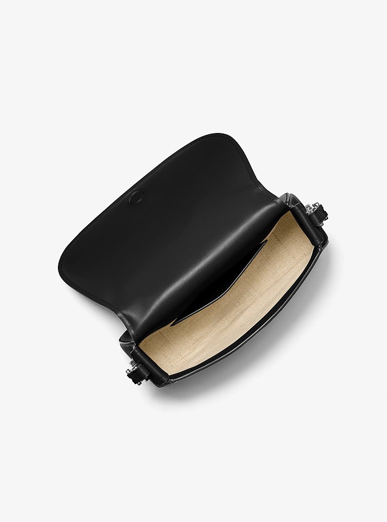 Lydia Medium Leather Messenger Bag in BLACK | Michael Kors