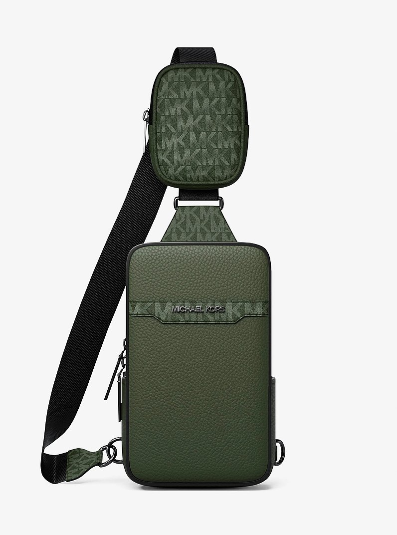 Cooper Medium Pebbled Leather and Signature Logo Sling Pack with Pouch in MOSS | Michael Kors