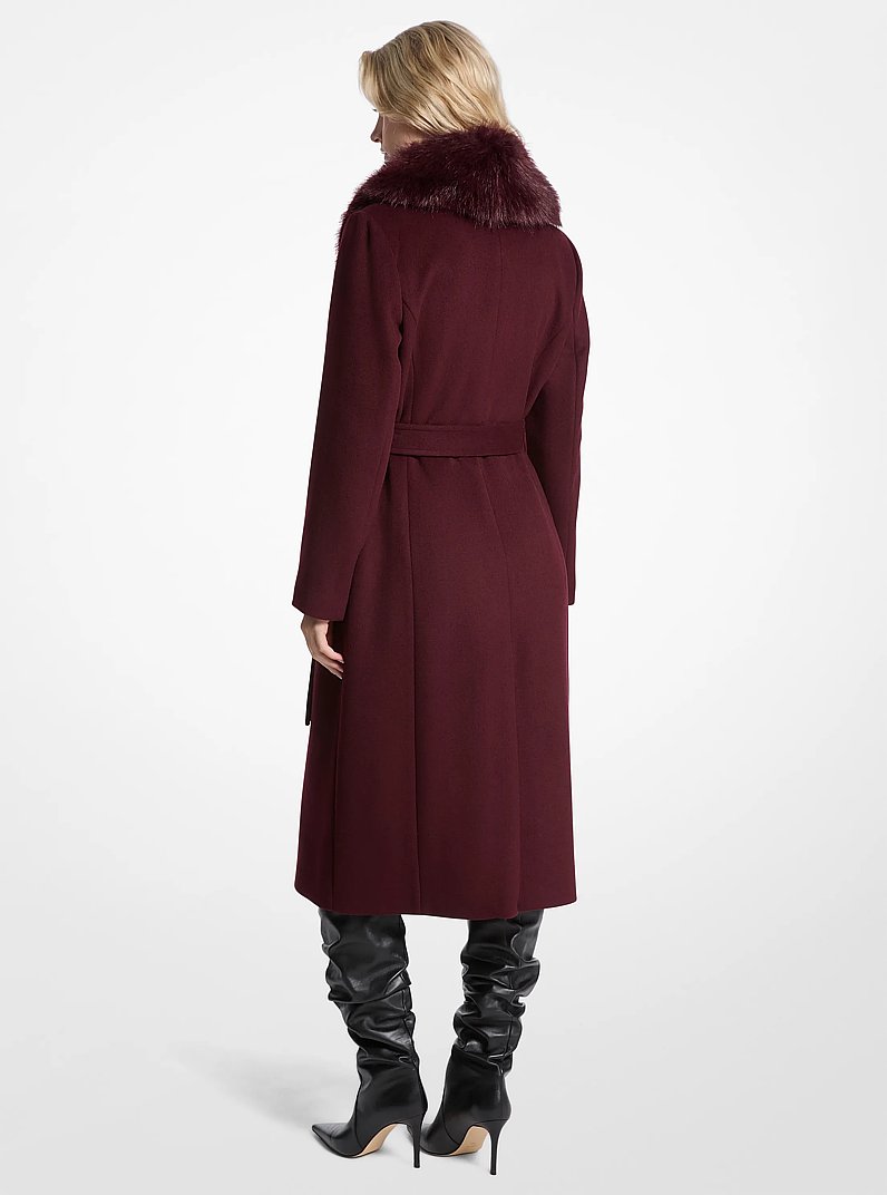 Faux Fur Trim Wool Blend Coat in OXBLOOD | Michael Kors