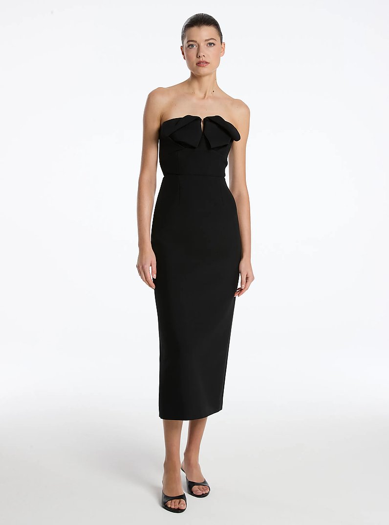 Wool Gabardine Origami Strapless Sheath Dress in BLACK | Michael Kors