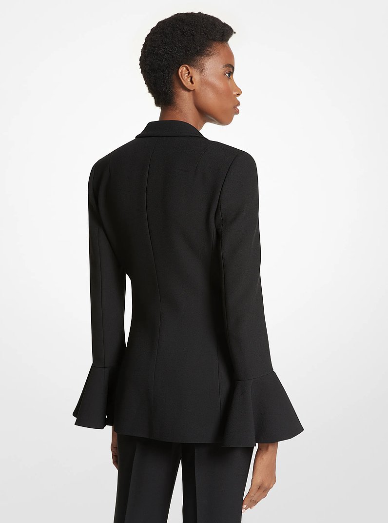 Double Crepe Sabl&eacute; Flare-Sleeve Blazer in BLACK | Michael Kors
