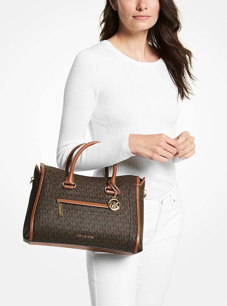 Carine Large Logo Satchel in BROWN | Michael Kors
