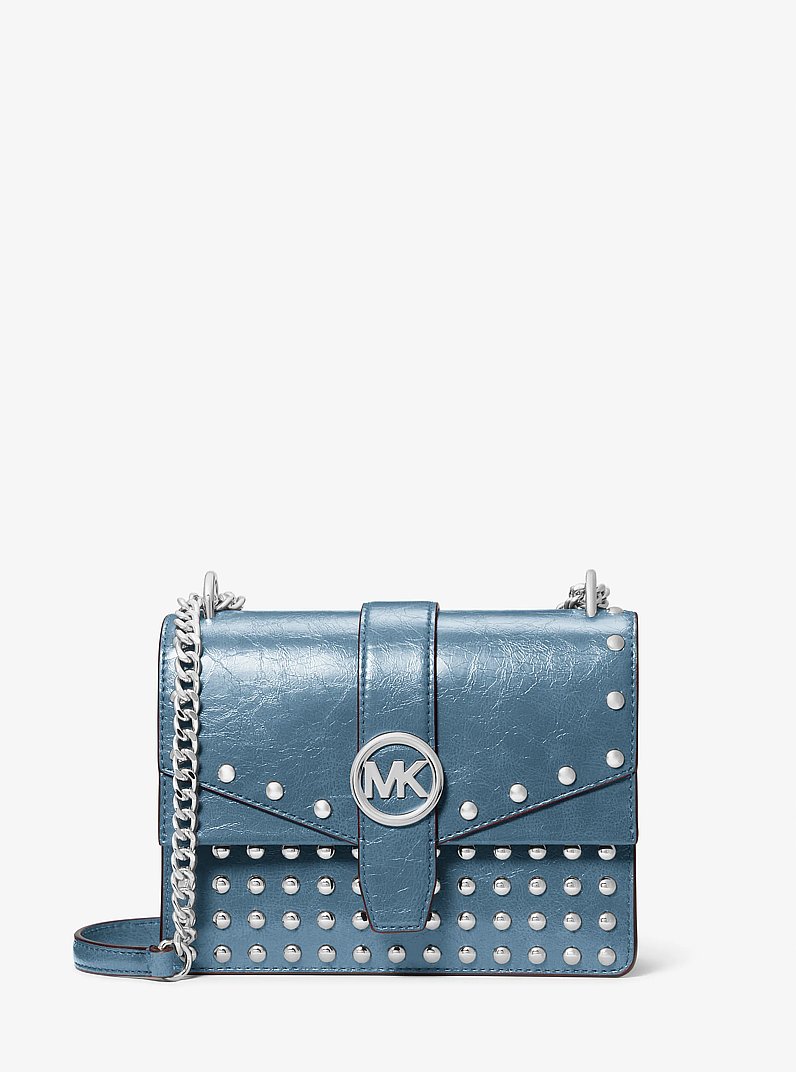 Petit sac &agrave; bandouli&egrave;re Greenwich &agrave; effet us&eacute; et &agrave; clous in BLEUET | Michael Kors