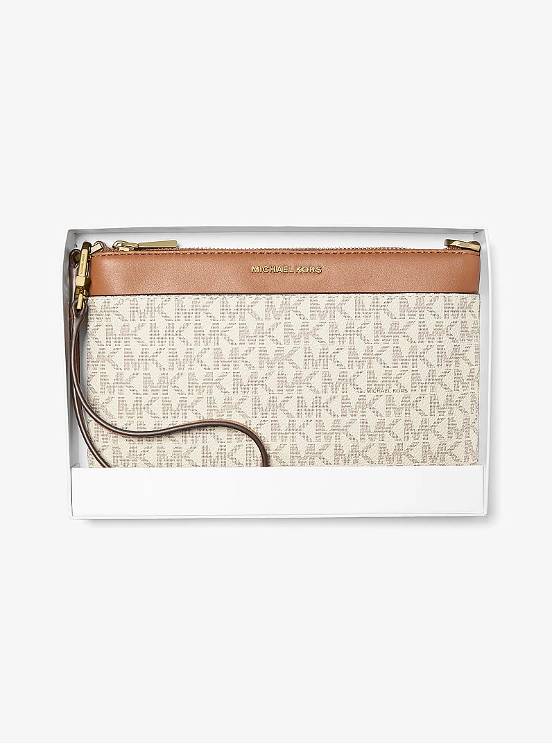 Jet Set Medium Signature Logo Wristlet in VANILLA/ACORN | Michael Kors