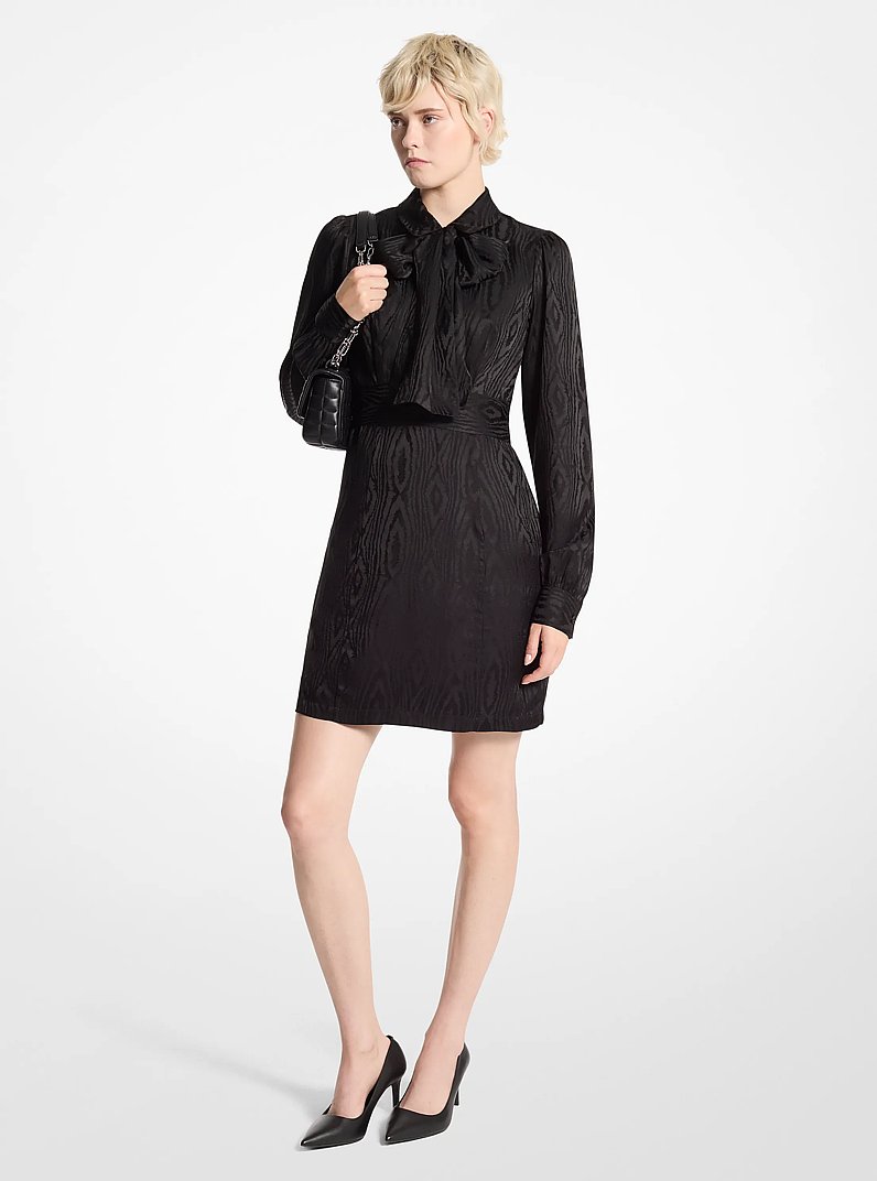 Moir&eacute; Tie-Neck Dress in BLACK | Michael Kors