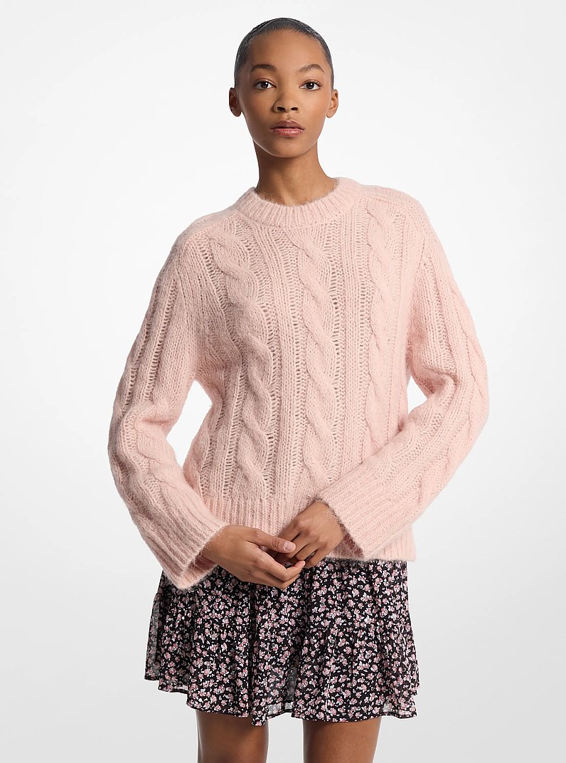 Cable Knit Nylon and Alpaca Blend Sweater in ROSEWATER | Michael Kors