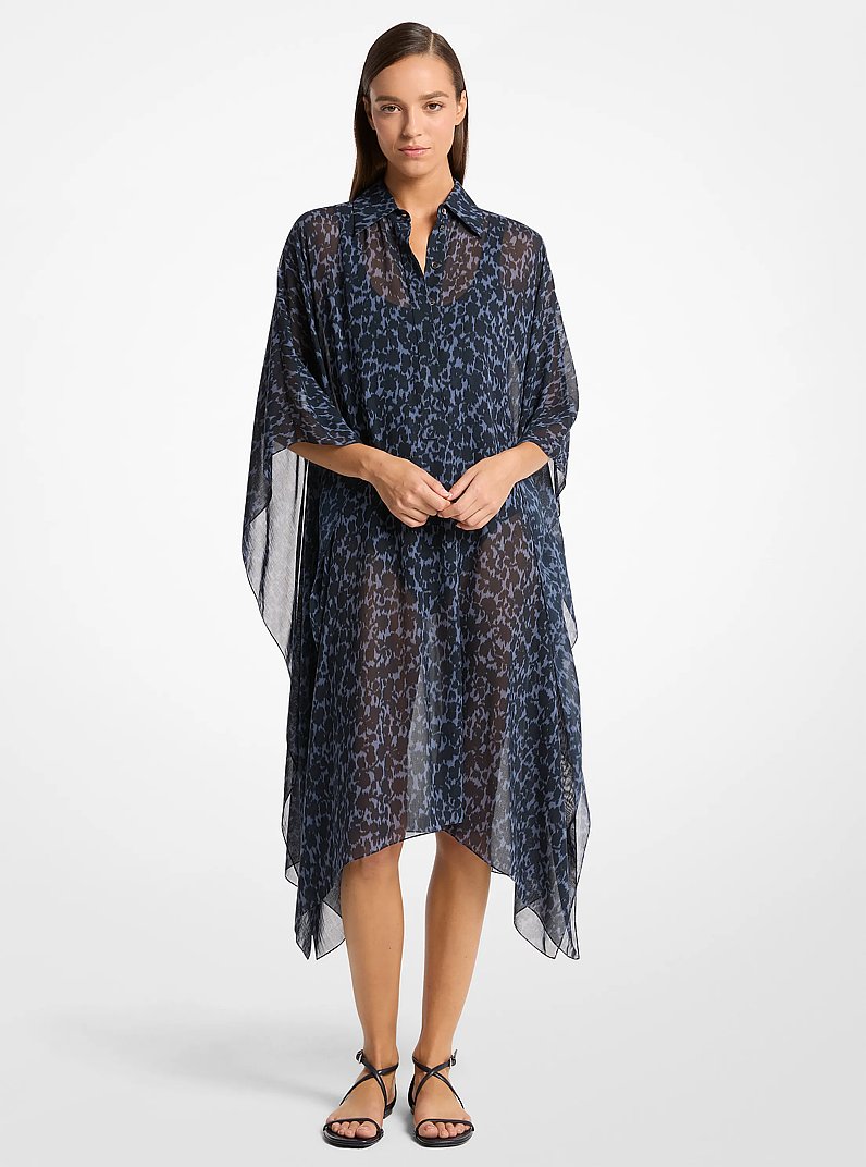 Caft&aacute;n de voile de seda con estampado floral chin&eacute; in ACERO/AZUL MEDIANOCHE | Michael Kors