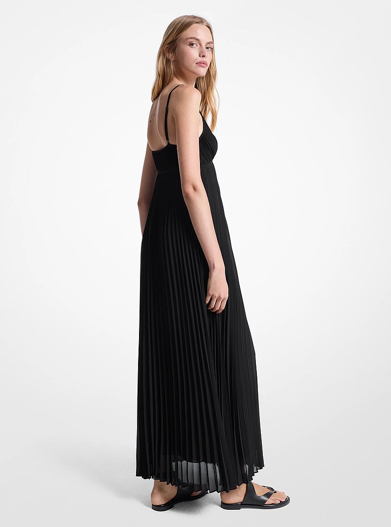 Pleated Georgette Maxi Dress in BLACK | Michael Kors