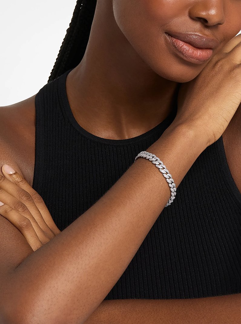 Pav&eacute; Curb-Link Chain Bracelet in SILVER | Michael Kors