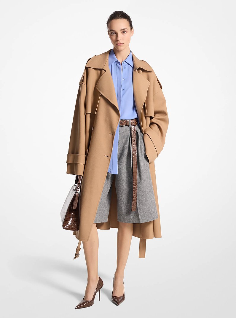 Double Face Wool Blend Gabardine Trench Coat in CAPPUCCINO | Michael Kors