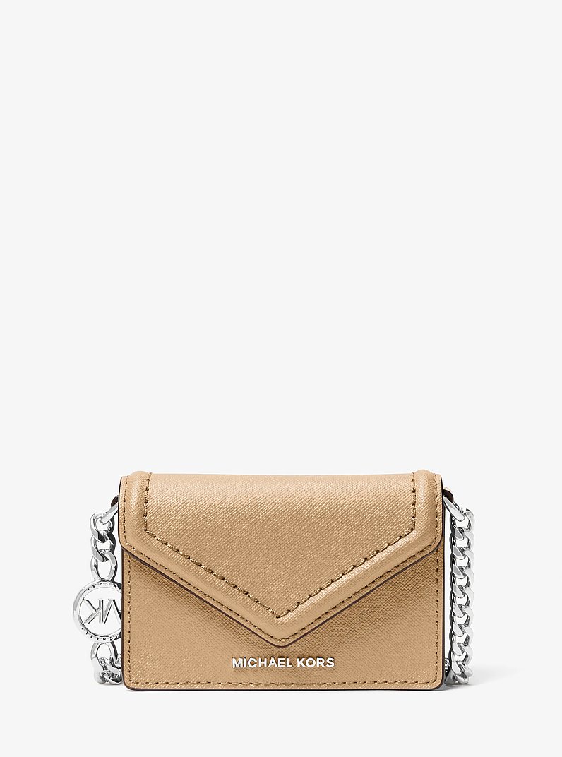 Jet Set Micro Saffiano Leather Envelope Crossbody Bag in CAMEL | Michael Kors
