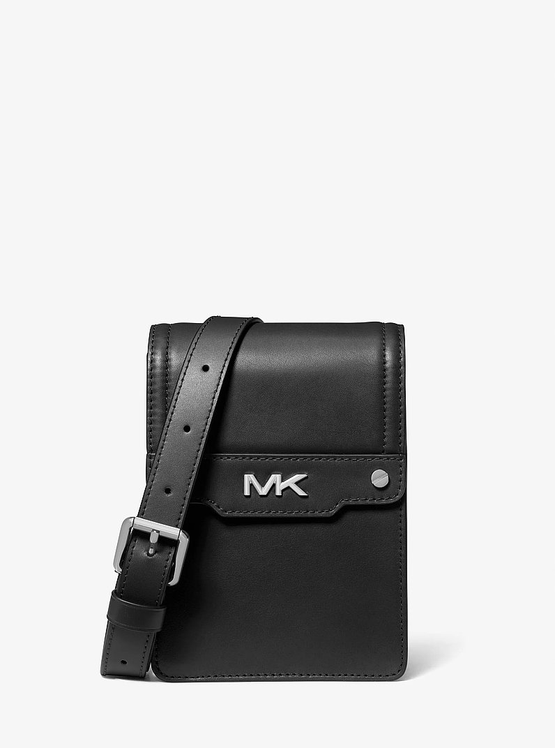 Varick Leather Smartphone Crossbody Bag in BLACK | Michael Kors