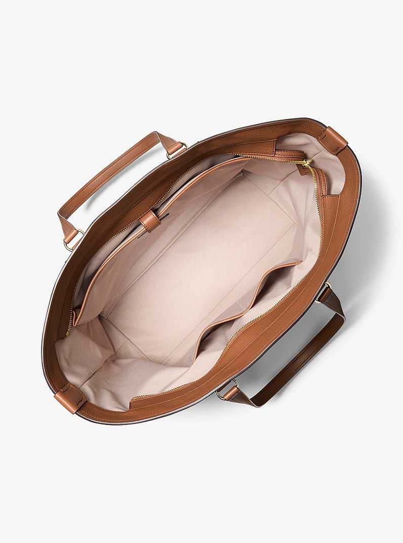 Jet Set Travel Extra-Large Logo Embossed Leather Tote Bag in LUGGAGE | Michael Kors