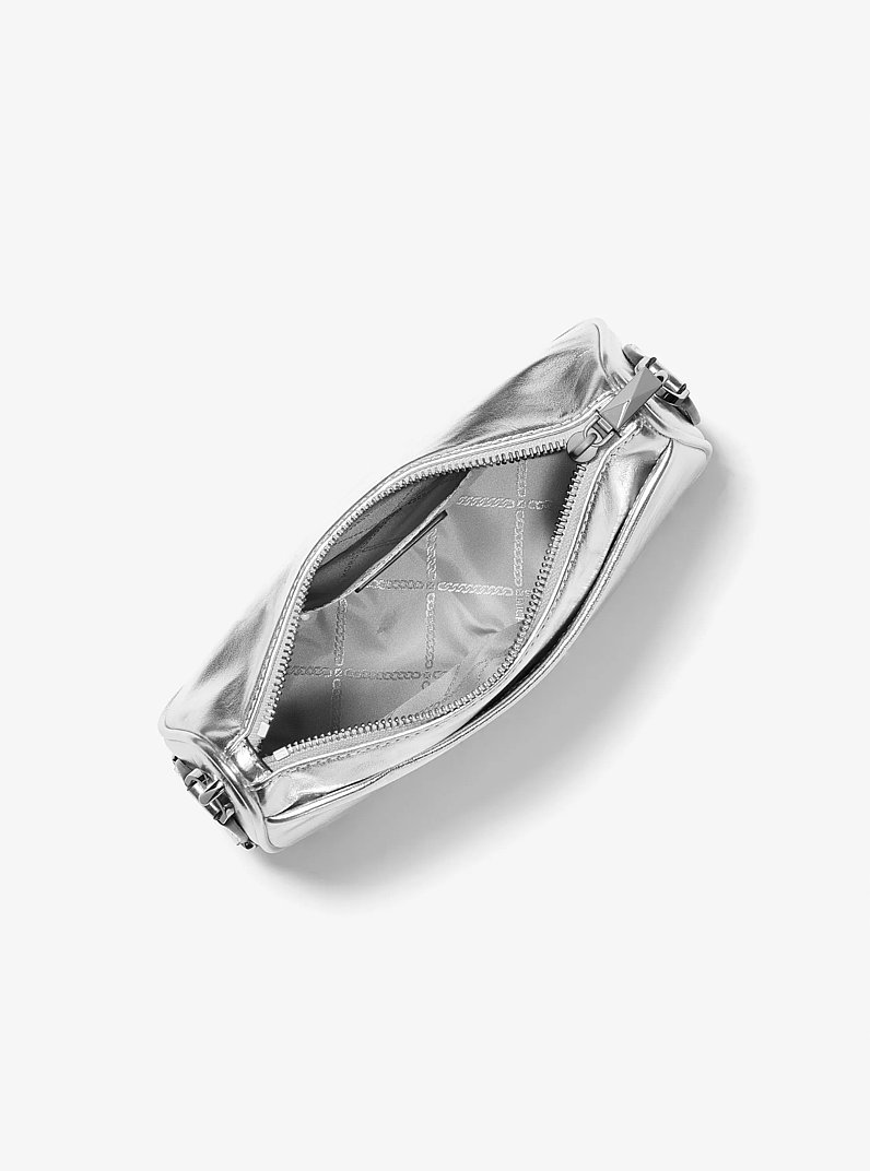 Średnia torebka do przewieszenia przez ramię Jet Set z metalicznej sk&oacute;ry z etui na słuchawki Apple AirPods Pro&reg; in SREBRNY | Michael Kors