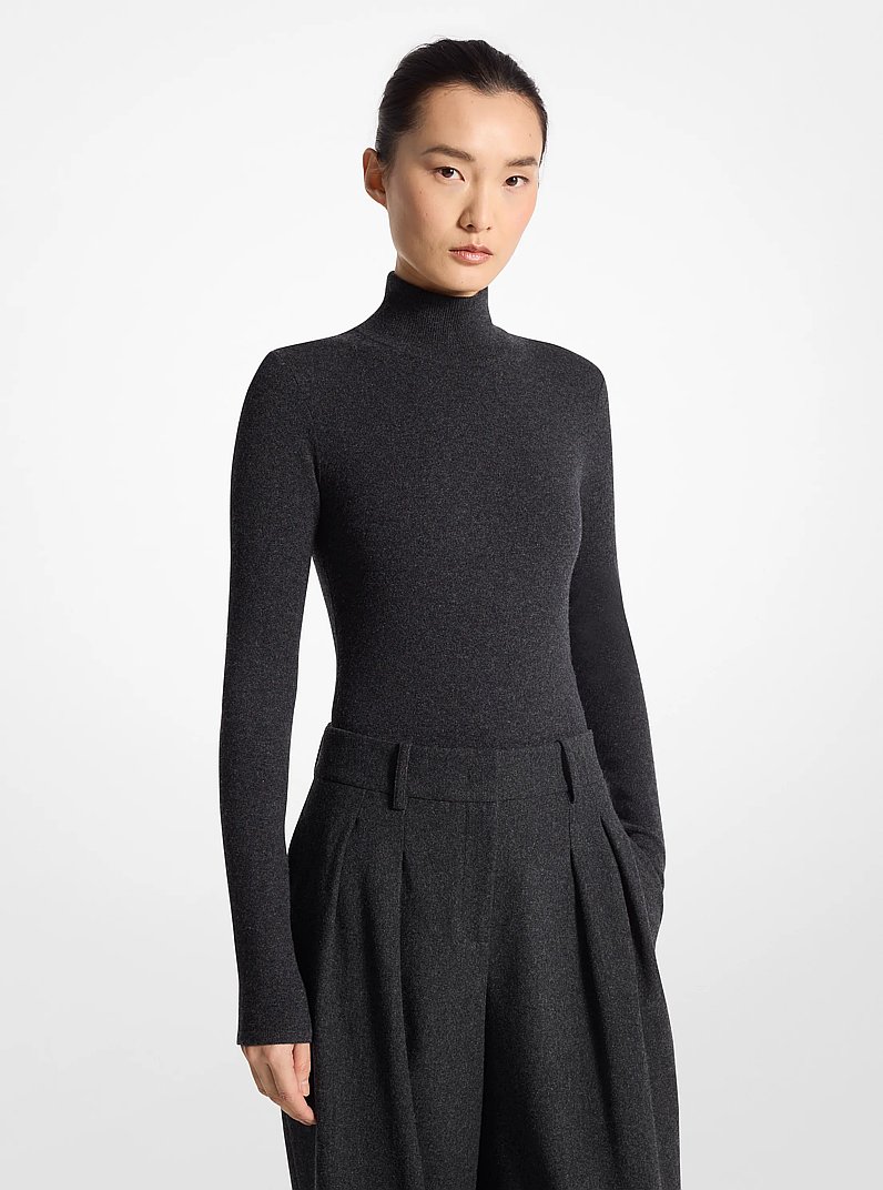 Stretch Cashmere Turtleneck Bodysuit in CHARCOAL | Michael Kors