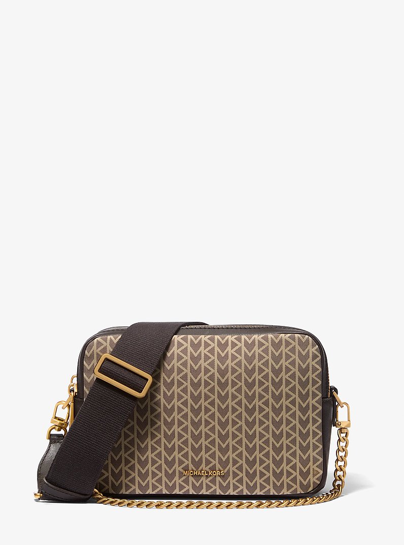 Camera bag a tracolla Bryant media con logo jacquard MK2000 in NATURALE | Michael Kors