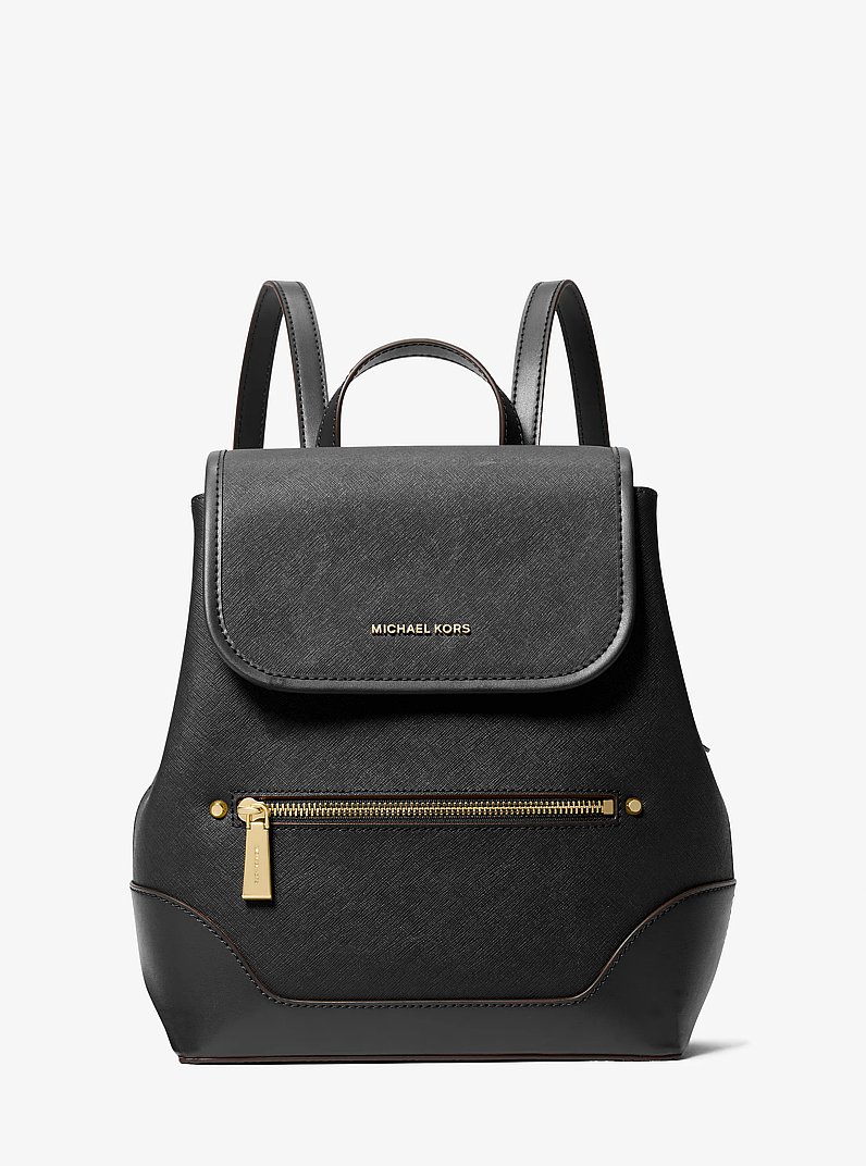 Harrison Medium Saffiano Leather Backpack in BLACK | Michael Kors