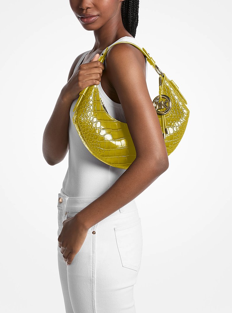Koa Medium Crocodile Embossed Leather Shoulder Bag in APPLE | Michael Kors
