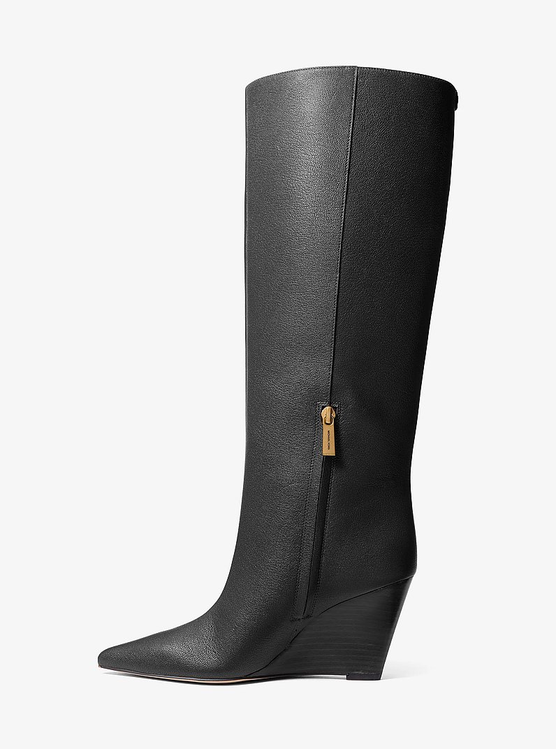 Xandra Leather Wedge Boot in BLACK | Michael Kors