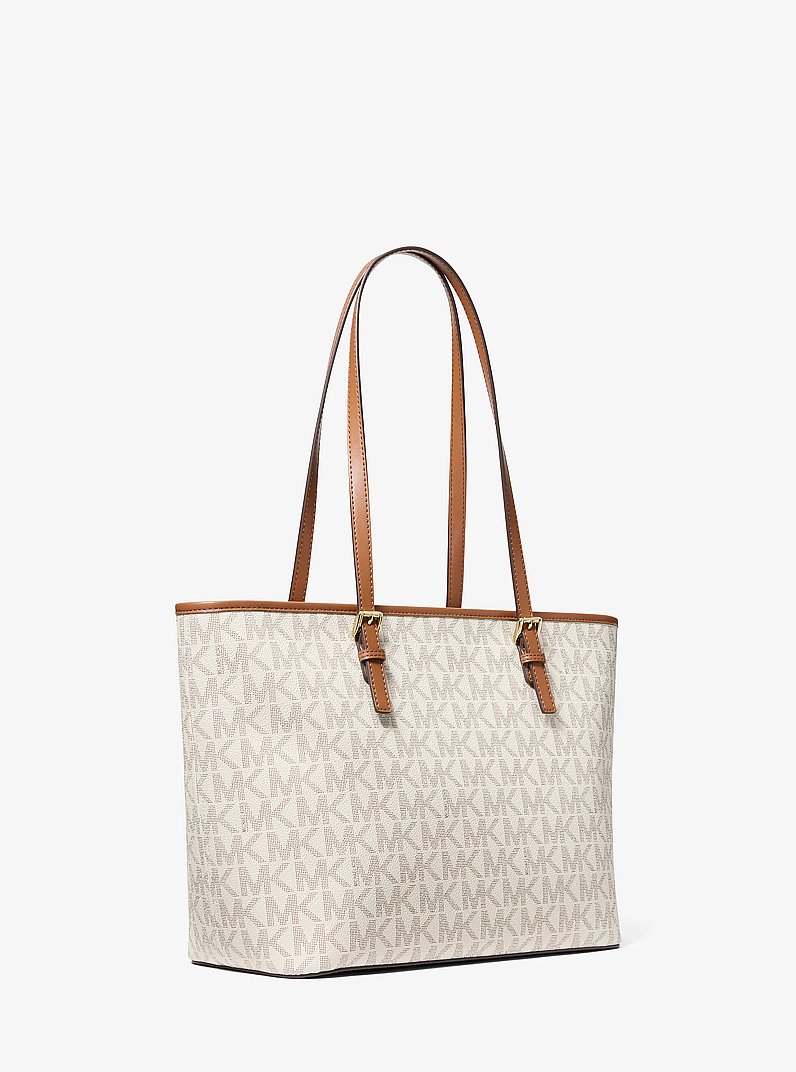 Jet Set Signature Logo Tote Bag With Bag Charm in VANILLA/LUGGAGE | Michael Kors