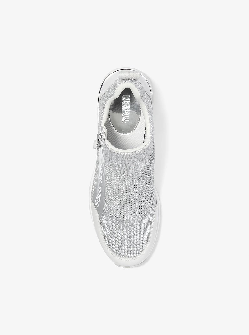 Willis Metallic Stretch Knit Trainer in SILVER | Michael Kors