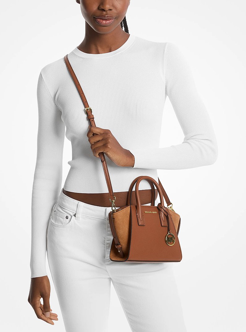 Avril Extra-Small Leather and Suede Satchel in LUGGAGE | Michael Kors
