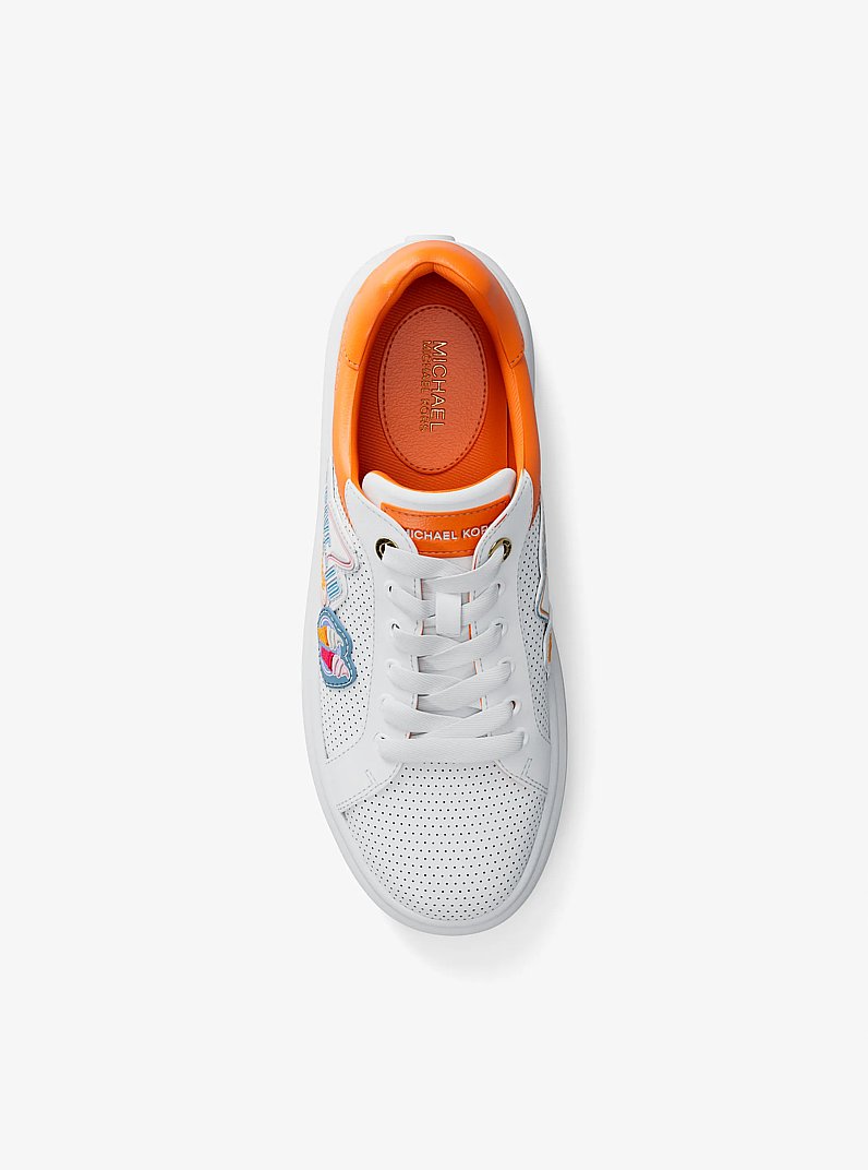 Romey Embellished Mixed-Media Sneaker in POP ORANGE MULTI | Michael Kors