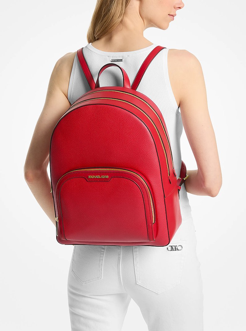 Jaycee Large Pebbled Leather Backpack in BRIGHT RED | Michael Kors