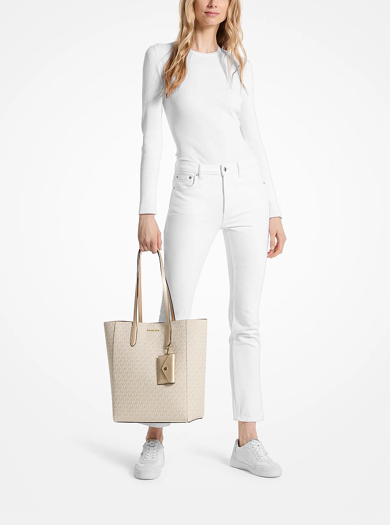 Vincent Large Signature Logo Tote Bag With Coin Pouch in PALE GOLD | Michael Kors