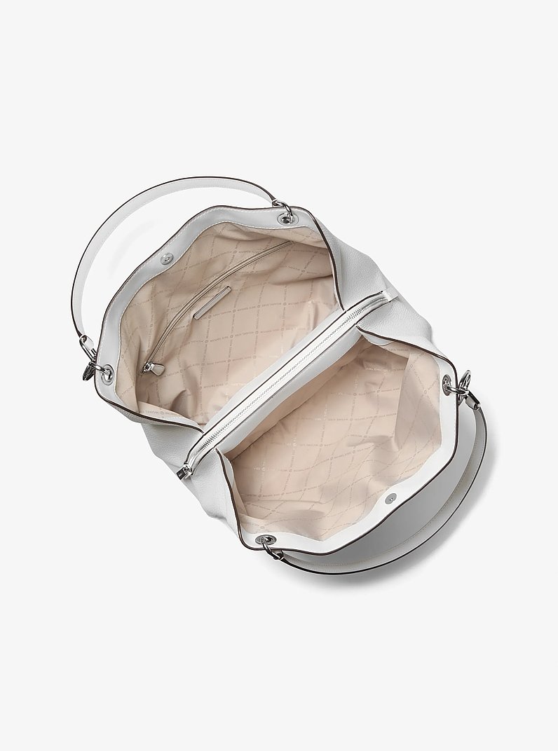 Christina Large Pebbled Leather Shoulder Bag in OPTIC WHITE | Michael Kors