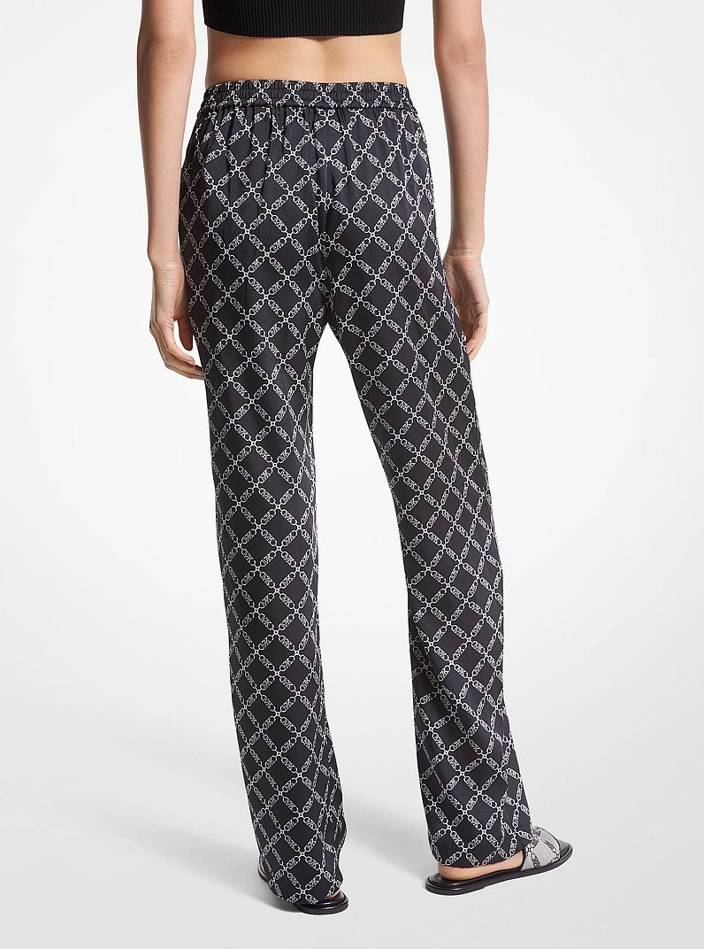 Empire Logo Print Satin Pajama Pants in BLACK/BONE | Michael Kors
