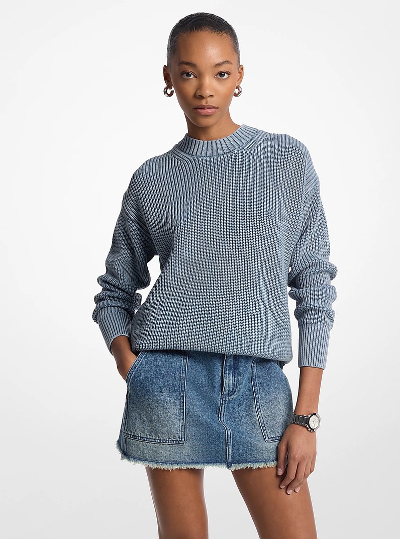 Ribbed Cotton Crewneck Sweater in BLUE HAZE WASH | Michael Kors