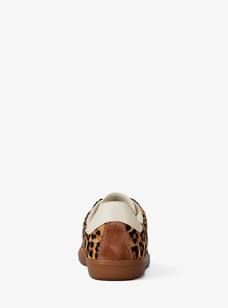 Benny Leopard Print Calf Hair Sneaker in DK CAMEL MLT | Michael Kors