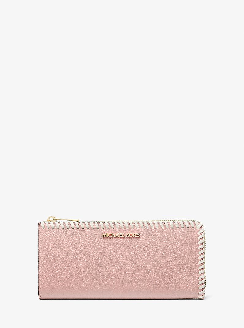 Jet Set Travel Large Pebbled Leather Quarter-Zip Wallet in PWD BLSH MLT | Michael Kors