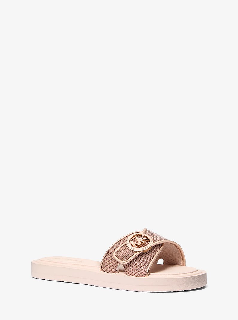 Glitter Embellished Logo Slide Sandal in ROSE GOLD | Michael Kors
