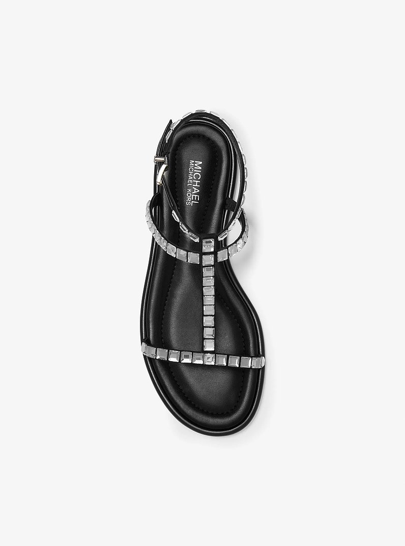 Celia Crystal Embellished Flat Sandal in BLACK | Michael Kors
