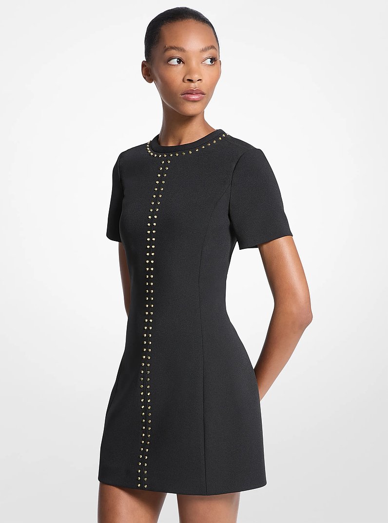 Studded Stretch Crepe Shift Dress in BLACK | Michael Kors