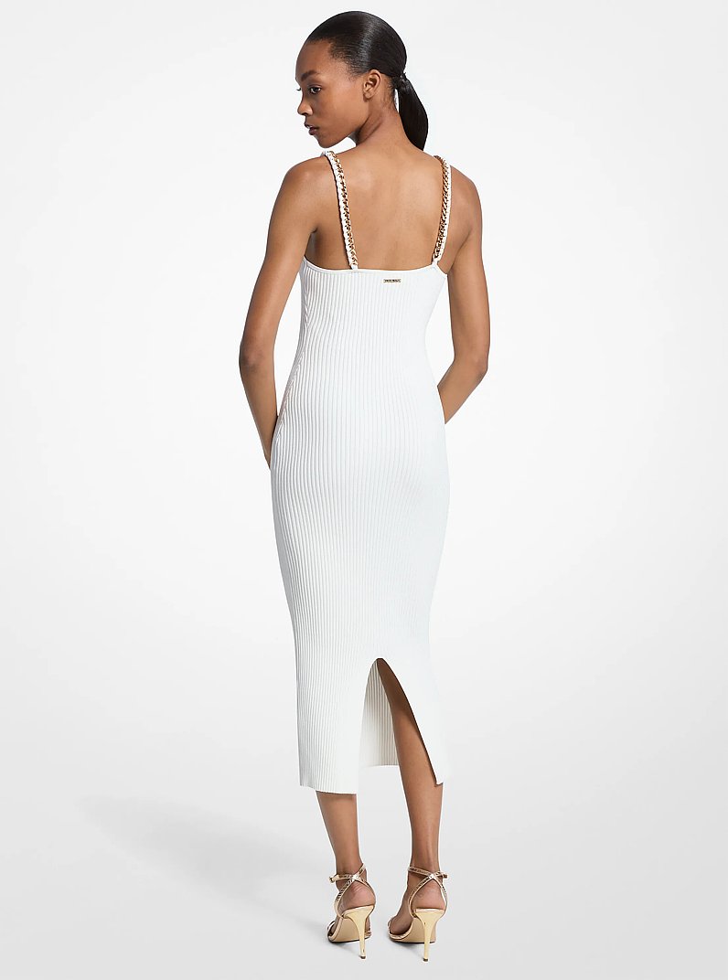 Chain Ribbed Stretch Knit Midi Dress in ECRU | Michael Kors