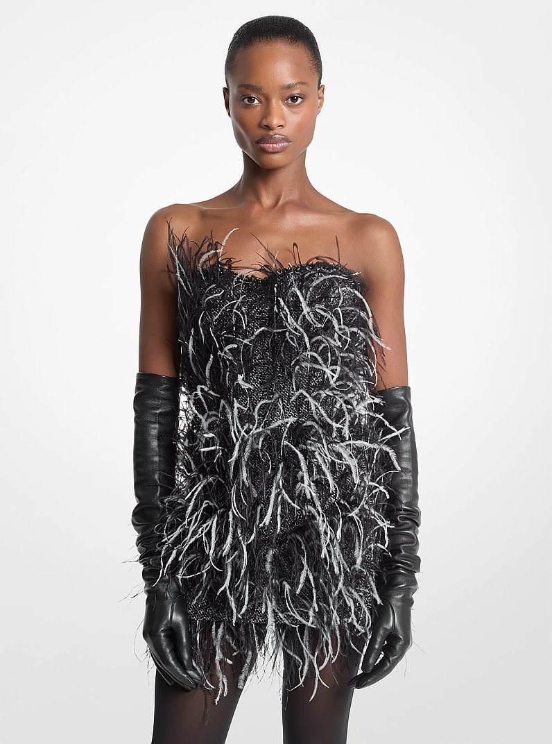 Vestido de tweed con plumas bordadas a mano in NEGRO/VAINILLA | Michael Kors